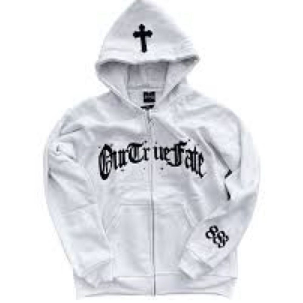 One true fate 888 zip up hoodie, white size‎ L NWT